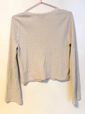 Old Navy Ribbed V Neck Button Down Cardigan Sweater Tan Beige Womens Size Small thumbnail 2