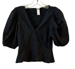 H&M Women's XS Black Puff Sleeve Blouse‎ thumbnail 1