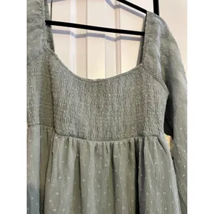 Altar'd State Mini Dress Swiss Dot Sage Green Smocked Long Sleeve NWT‎ Boho L thumbnail 5