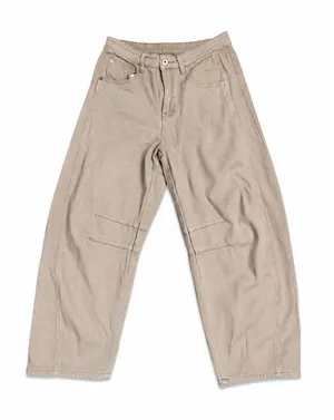 Women's Taupe Barrel Leg Jeans Size Small‎ Cropped High Rise Cotton Pants thumbnail 1