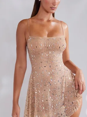 Oh Polly Gold Dress Embellished Mini thumbnail 1