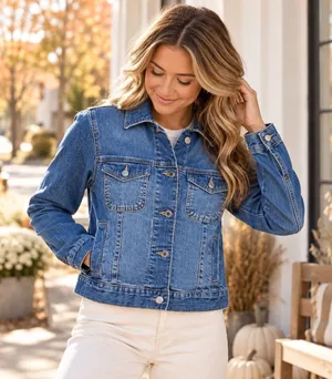 Free Assembly Womens Cropped Denim Jacket Medium Wash Blue Size M thumbnail 1