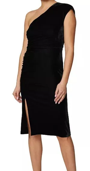 Laundry by‎ Shelli Segal Velvet 12 Black One Shoulder Cocktail Dress thumbnail 1