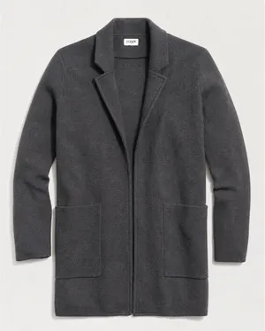 J.Crew Sweater Blazer Women Medium Gray Open Front Cotton H6915 Preppy Academic thumbnail 1