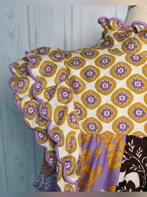 UMGEE Scarf Print Midi Shift Dress, Large, Ruffle Sleeves Boho Cottagecore thumbnail 9