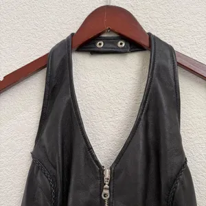 Vintage FIRST Black 100% Genuine Leather Biker Vest Women’s Halter Vest Size M thumbnail 6