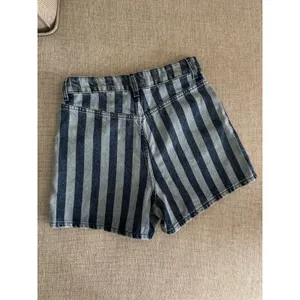 Zara High Waisted Light Dark Blue Striped Denim Shorts Size 4 thumbnail 2