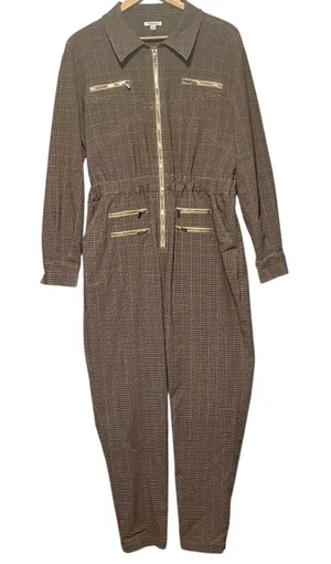 WEWOREWHAT Houndstooth Jumpsuit Women's M/M Long Sleeve Zip Front‎ Pockets thumbnail 1