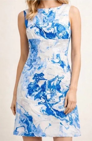 Anthropologie Wedding Guest Dress Size 4 Maeve Marbled Waters Blue Aqua Party Old Money Preppy thumbnail 1