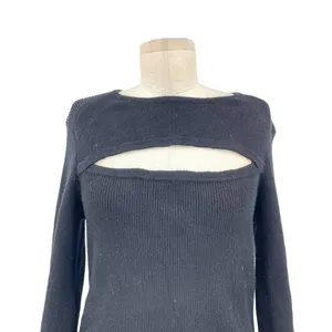 Torn by Ronny‎ Kobo Cut Out Neckline Black Long Sleeve Ribbed Sweater Size Large thumbnail 4
