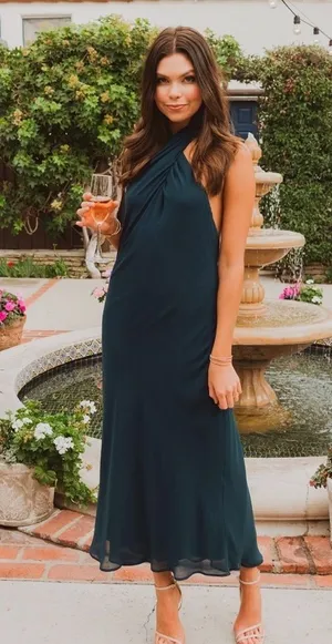 SHOW ME YOUR MUMU Jasmine Halter Midi Dress In Emerald Chiffon thumbnail 1
