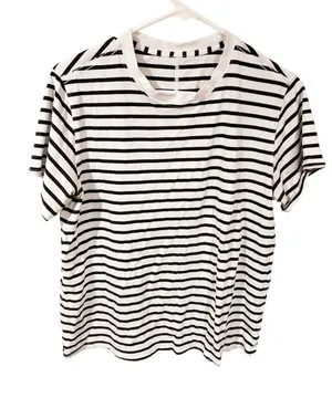 LULULEMON All Yours Tee In Black and White Stripe Short Sleeve T-shirt thumbnail 1