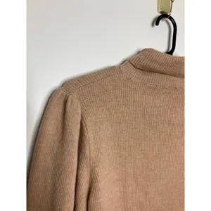 J.Crew Turtleneck Sweater Womens L Tan Excellent Merino Wool Puff Sleeve Ribbed thumbnail 6