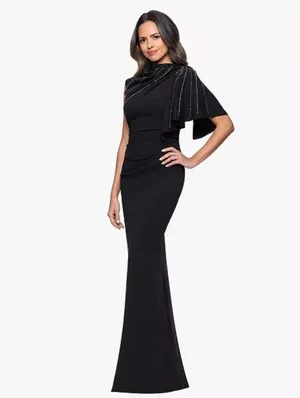 NWT Betsy & Adam Black Long Scuba Crepe Studded Dress Gown Size 8 thumbnail 2