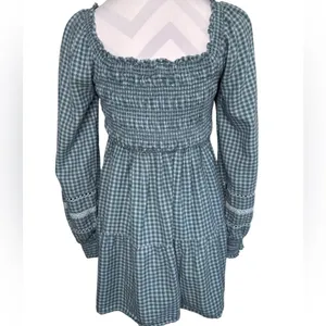 American Eagle Plaid Mini Dress Smocked Long Sleeve Square Neck Gingham Babydoll thumbnail 8