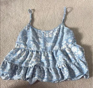 Altar'd State Blue and White Floral Top thumbnail 1