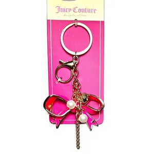 Juicy Couture Gold Bow Keychain Heart Charm Pink Faux Pearl Bag Clip NWT Y2K thumbnail 3
