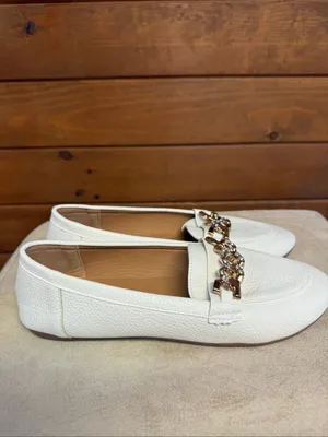 No Brand Womans White Faux Pebbled Leather Loafer Sz 8 NIB thumbnail 2