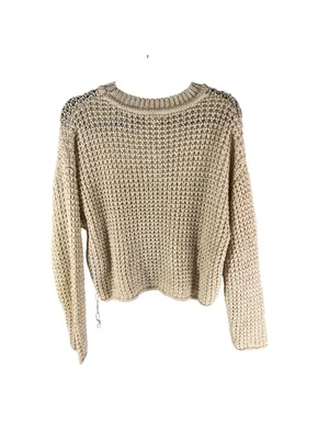Blu Pepper Womens Sweater Open Knit Cropped Cover Up Festival Boho Beige M thumbnail 3
