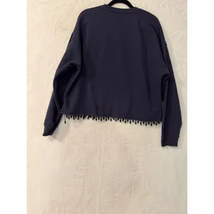 Goodie Two Sleeves Nashville Tennessee Beaded Fringe Cropped Sweatshirt Navy‎ XL thumbnail 4