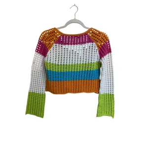Wild‎ Fable Square Neck Pointelle Pullover Sweater Bright Striped Size XXS thumbnail 2