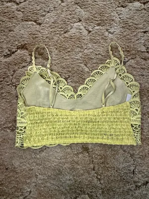 Free People Yellow Crochet Lace Bralette Crop Top Size Medium thumbnail 2
