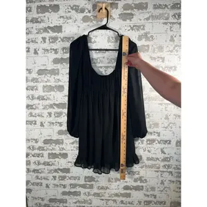 Abercrombie & Fitch | women square neck black flowy dress with long sleeves thumbnail 7