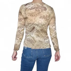 Vintage Y2K Tan Beige Paisley Long Sleeve Shirt thumbnail 7