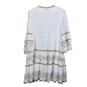Hale Bob White Gold Embroidered Boho V Neck Tiered Gauze Taliah Dress MEDIUM thumbnail 12