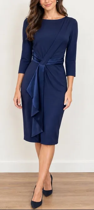 American Living Gabrielle Navy Blue Longsleeve Ruffle Satin Sheath Dress Size 6 thumbnail 1