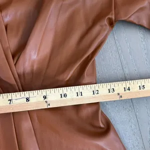 Zara Faux Leather Faux Wrap Dress Camel Sz‎ XS Chic Sophisticated Nouveau Riche thumbnail 7