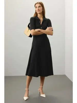 Lauren Ralph Lauren Lillianna Dress in Black Large Womens Midi Knit Ribbed Polo thumbnail 16