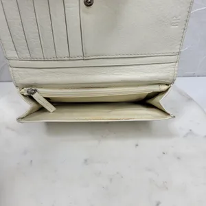 VTG Cow Leather Bi-fold Checkbook Wallet White Ivory Card Slots Simple Classic thumbnail 8