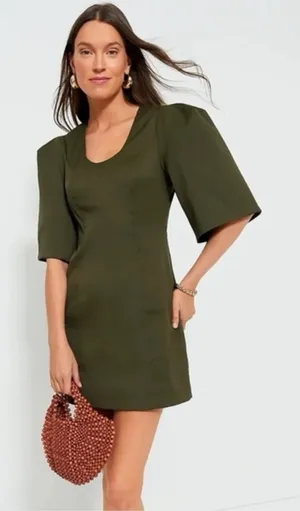 Tuckernuck Ariella Mini Dress XS Olive Green Twill Puff Sleeve Utility NWT thumbnail 1