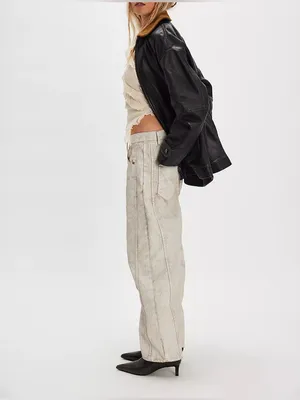 NWT Free People We The Free Good Luck Coated Barrel Jeans - white lightning - 28 thumbnail 6