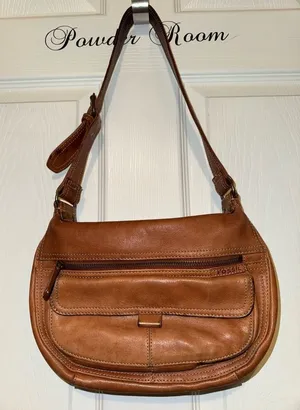 FOSSIL Hobo Cognac Leather Shoulder Hand Bag Retro Y2K Purse Vintage Brown thumbnail 1