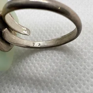 Vintage 925 Sterling Silver Art Glass Square Floral Adjustable Ring Size 6 Aqua thumbnail 5