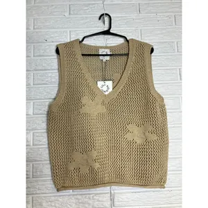 Lili Sidonio Elowen Sweater Vest Women M Beige NEW‎ Crochet Floral Knit V-Neck thumbnail 3