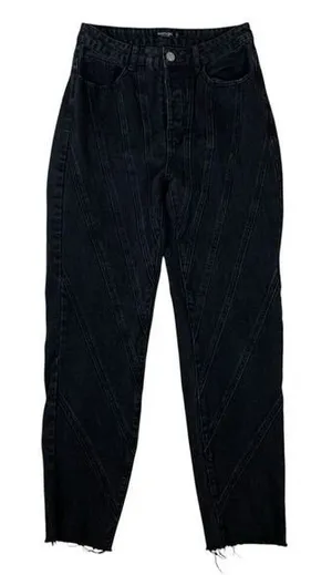 Nasty Gal Black High Rise Mom Jeans Raw‎ Hem Contrast Stitching 6 thumbnail 1