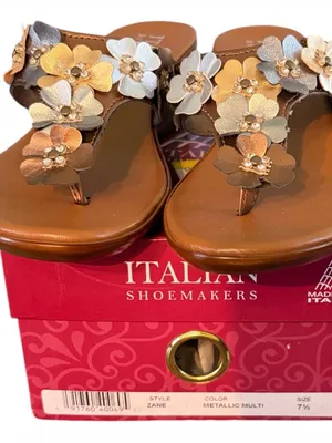 Italian Shoemakers Women's Metallic Zane Flowered Wedge Sandals NIB 7 1/2 thumbnail 2