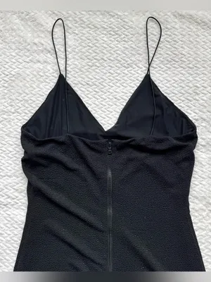 Alice + Olivia Stila Midi Dress 8 Black LBD Side Slit Sparkle Minimalist Party thumbnail 16