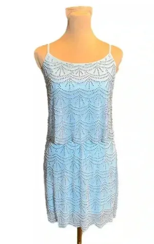 Xscape Rhinestone Beaded Tiered Formal Mini Dress Light Aqua Prom Homecoming 2 thumbnail 6