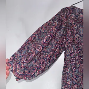 Banana Republic Factory XS Paisley Boho‎ Peasant Peplum Blouse Balloon Sleeve thumbnail 3