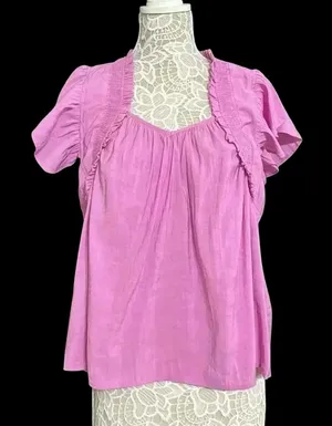 Women’s Pink Ruffle Short Sleeve Blouse thumbnail 1