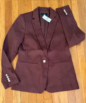 NWT Ann Taylor Deep brown/burgundy fall Thanksgiving single button blazer linen thumbnail 1