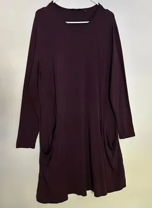 Betabrand Long Sleeve Pocket Dress Women’s Size L Burgundy Plum Work Casual thumbnail 1