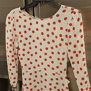 💕REALISATION PAR💕 Goldie Cherry Dress ~ Red Polka Dot Print XS 100% Silk thumbnail 13