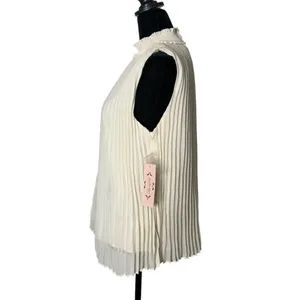 Nanette Lepore Pleated Mock Neck Blouse Ivory Sleeveless Top Womens M Read thumbnail 3