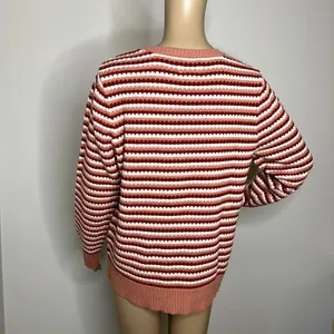 Croft & Barrow Pink Knit Striped Crewneck Sweater thumbnail 3