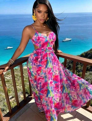 Women’s elegant floral maxi dress thumbnail 1